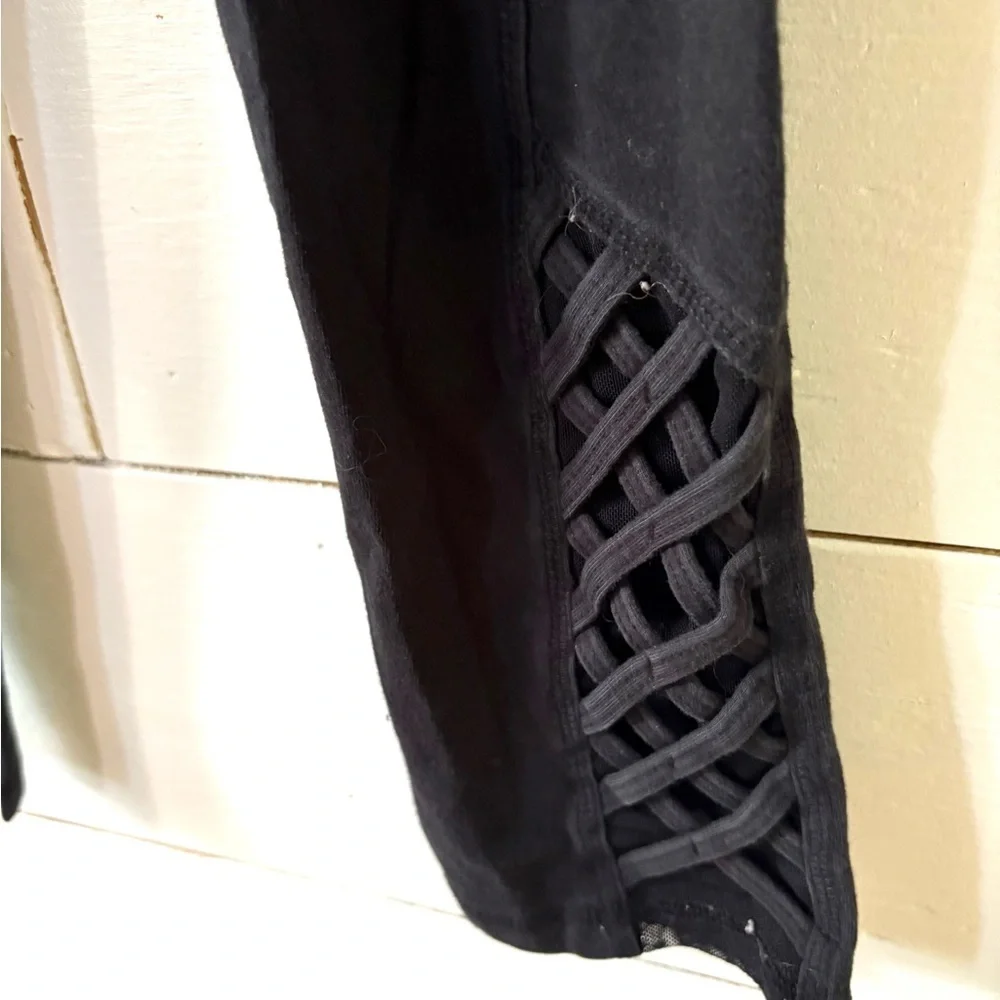 Justice Black Cropped Leggings with Lattice Hem